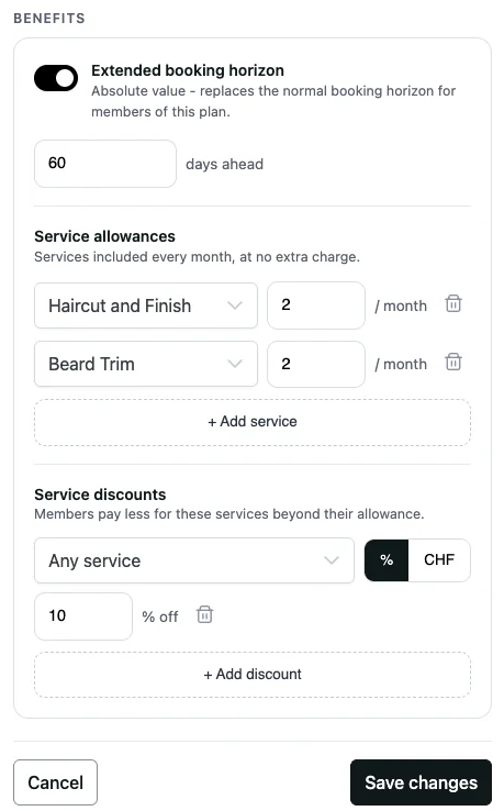 Plan builder in the Barberly portal