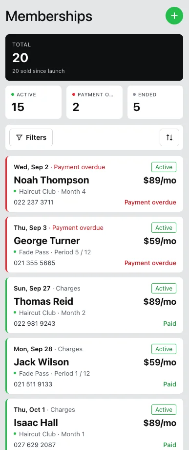 Members and payment status in the portal